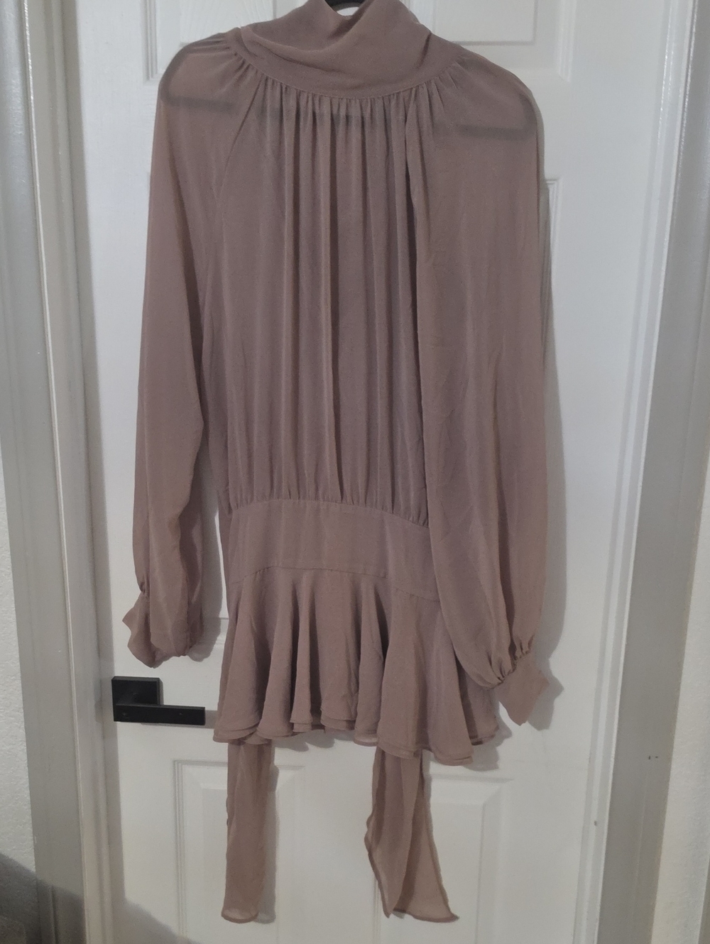 Zara Women's Taupe Long-Sleeve High-Neck Blouse